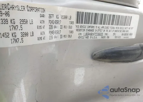 2007 Jeep Grand Cherokee Laredo z USA, uszkodzony, nr VIN 1J8GR48KX7C536635